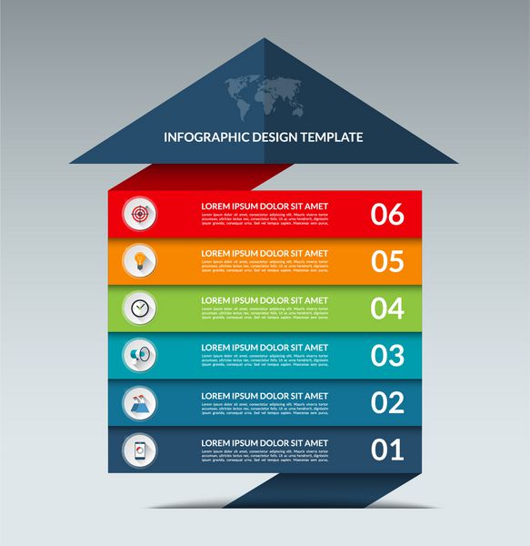 قالب طراحی پیکان اینفوگرافیک بنر مفهومی رشد کسب و کار با 6 گزینه قسمت مرحله قابل استفاده برای وب نمودار نمودار نمودار گزارش اینفوگرافیک گام به گام پس زمینه وکتور