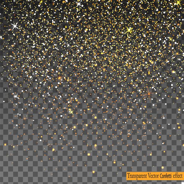 وکتور جشن از سقوط ذرات براق و ستارگان جدا شده در پس زمینه شفاف آبنبات طلایی براق بافت درخشان عنصر حلبی تزئینی برای طراحی