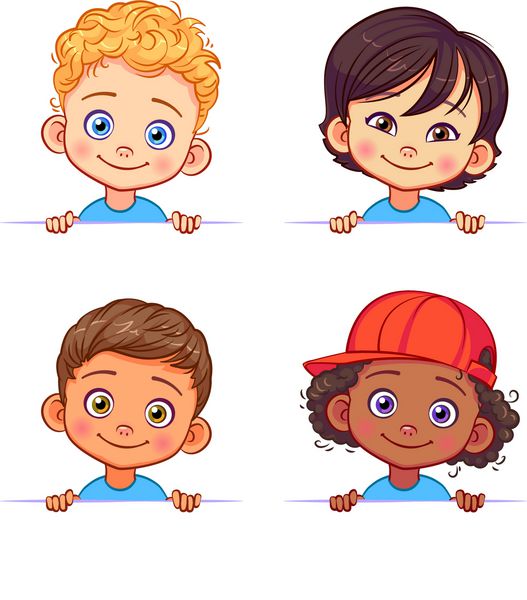 مجموعه کارتونی پرتره پسران کوچک نژادهای مختلف انسانی وکتور شخصیت های کودکان از ملیت های مختلف با بیلبورد