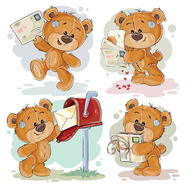 مجموعه ای از تصاویر وکتور کلیپ آرت خرس عروسکی نامه می گیرد و می فرستد