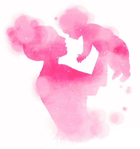 تصویر نوردهی دوگانه نمای جانبی مادر شاد که شبح نوزاد دختر بچه شایان ستایشی را در آغوش گرفته است به علاوه رنگ آمیزی شده با آب انتزاعی روز مادر نقاشی هنر دیجیتال