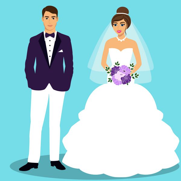 عروس و داماد زن و شوهر کارت عروسی با تازه عروس اشیاء جدا شده وکتور