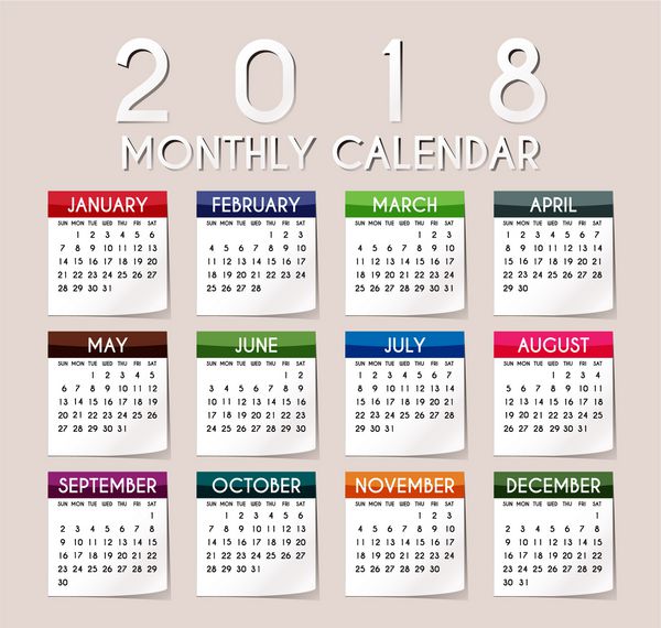 تقویم وکتور ساده سال 2018 طراحی تقویم 2018 تقویم عمودی 2018 - هفته با یکشنبه شروع می شود