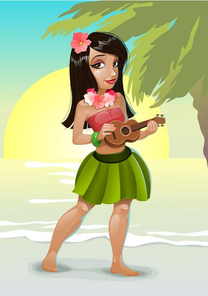 دختر زیبای هاوایی با گیتار