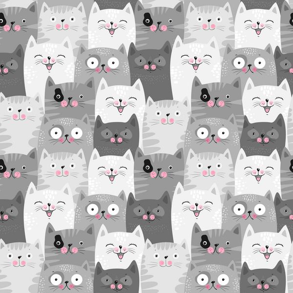 گربه های خاکستری خنده دار پس زمینه الگوی بدون درز زیبا