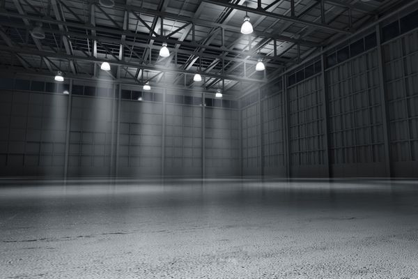 رندر سه بعدی نمایشگاه ماشین تاریک انبار خالی