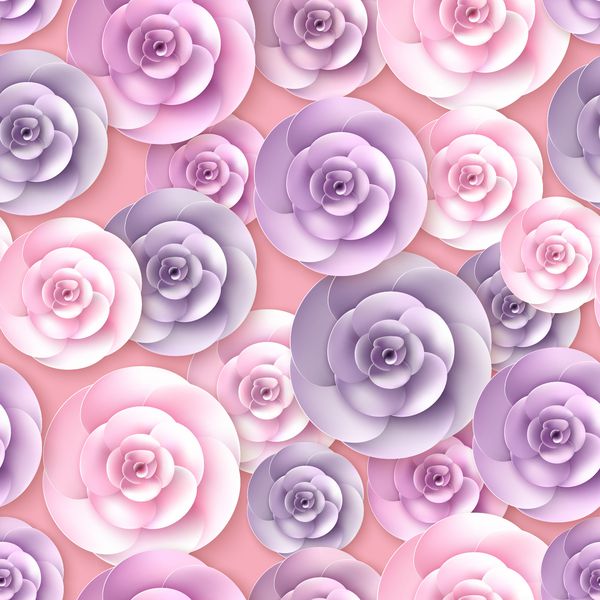 عنصر الگوی بدون درز وکتور گل رز بافت زیبا برای پس زمینه عناصر سه بعدی با سایه ها و هایلایت ها گل های کاغذی