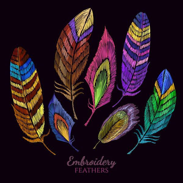 الگوی مد روز مجموعه گلدوزی پرهای رنگی برای طراحی لباس طرح تی شرت گلدوزی کلاسیک پرهای زیبای پرندگان گرمسیری