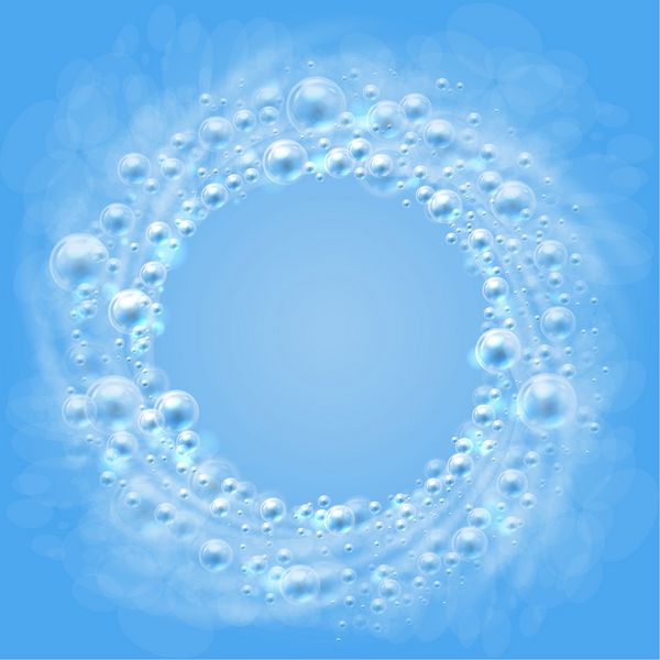 حباب ها جریان حباب های هوا در آب حباب‌های صابون شفاف واقعی مانند قاب روی پس‌زمینه آبی که در یک دایره می‌چرخند حباب یک اشیاء شفاف است وکتور