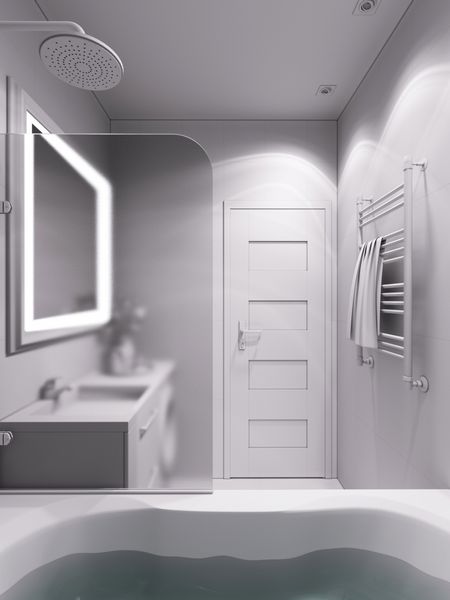 رندر سه بعدی حمام به سبک کلاسیک مدرن