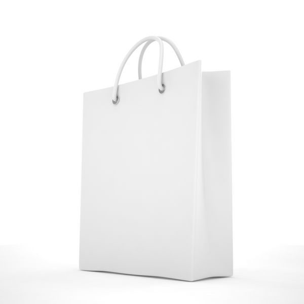کیسه خرید کاغذی جدا شده در پس زمینه سفید رندر سه بعدی