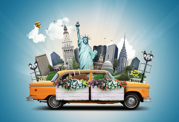 ایالات متحده آمریکا تاکسی زرد کلاسیک نیویورک و مکان‌های دیدنی