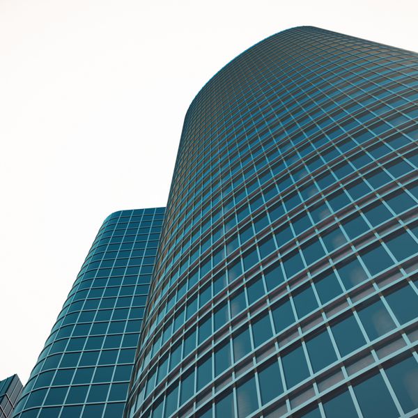 آسمان خراش با شیشه آبی ساختمان مرتفع آسمان خراش مفهوم تجاری معماری صنعتی موفق رندر سه بعدی