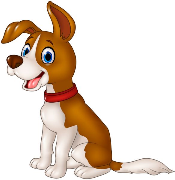 کارتونی سگ خنده دار نشسته جدا شده در پس زمینه سفید