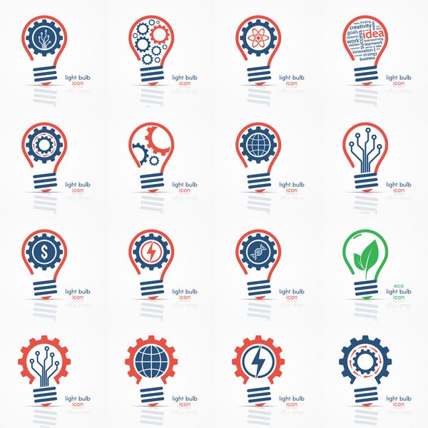 مجموعه نمادهای ایده لامپ آرم لامپ علامت لامپ نماد لامپ مفهوم ایده کسب و کار