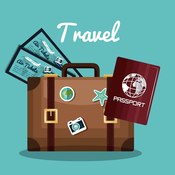 چمدان مسافرتی بلیط گذرنامه طراحی تعطیلات وکتور