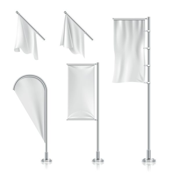 بنرهای سفید سفید مجموعه وکتور پرچم های کمان اشکی ساحلی تبلیغاتی