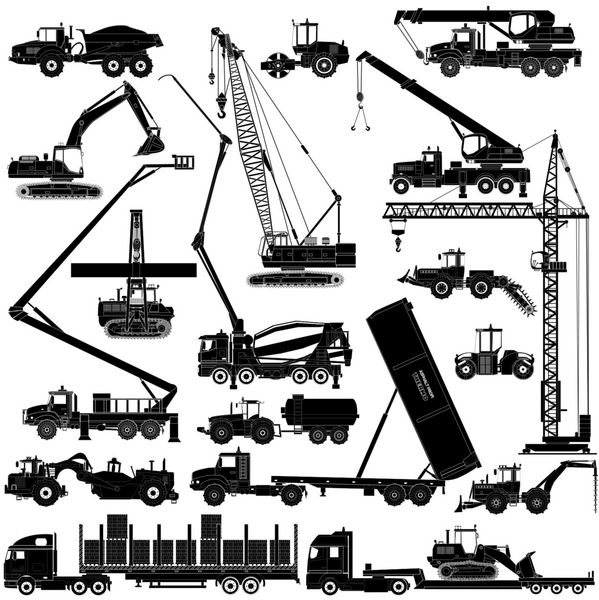 نمادهای ماشین‌های ساختمانی سنگین تصاویر روی سفید