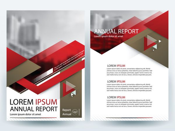 قالب بروشور طرح بروشور گزارش سالانه با مثلث قرمز و قهوه ای در اندازه طرح A4 وکتور