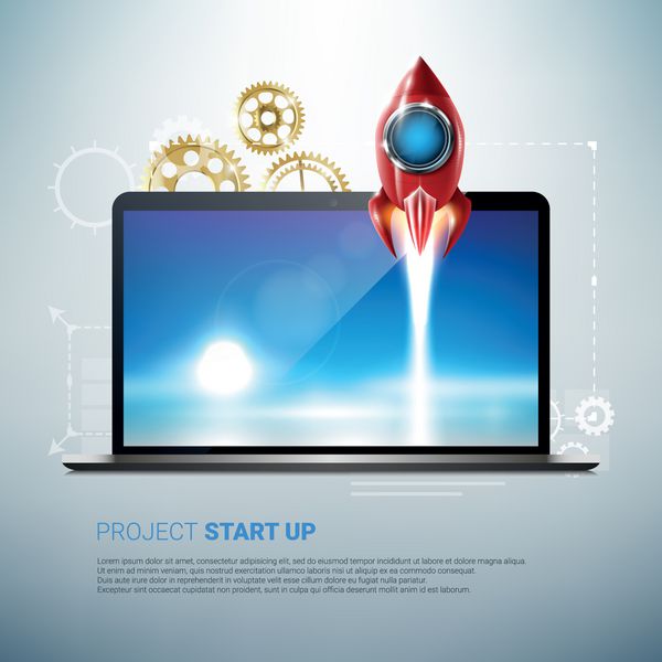مفهوم راه اندازی پروژه پرتاب موشک از لپ تاپ عناصر واقع گرایانه