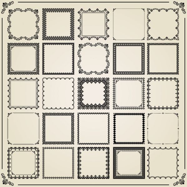 مجموعه ای از اشیاء قدیمی وکتور عناصر مربعی مختلف برای دکوراسیون و طراحی قاب کارت منو پس زمینه و مونوگرام الگوهای کلاسیک مجموعه ای از الگوهای قدیمی