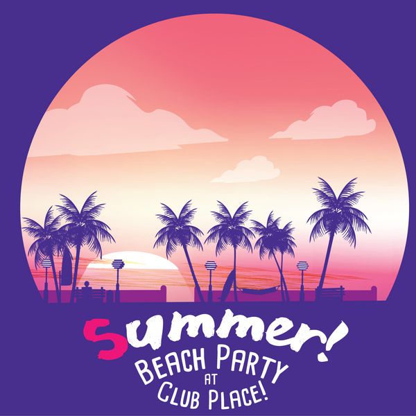 پوستر مهمانی ساحلی تابستانی گرمسیری تعطیلات و سفر - وکتور