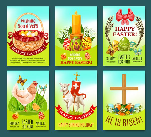 کارت پستال یا مجموعه پوستر تعطیلات بهار عید پاک