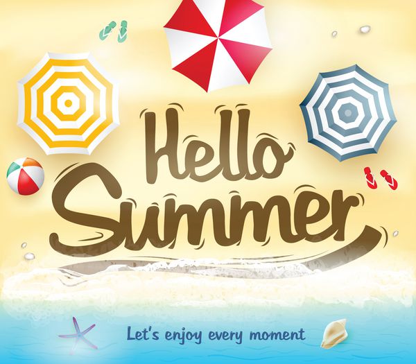 Hello Summer Le Us از هر لحظه با وکتور وکتور نمای بالای ساحل لذت ببرید