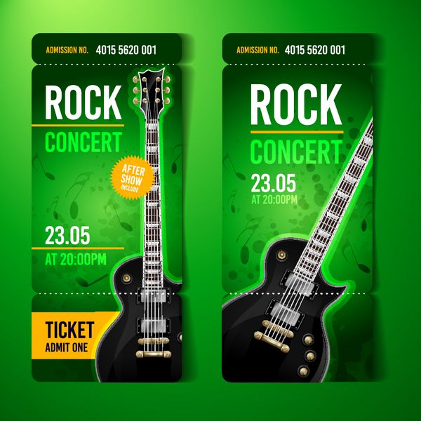 وکتور قالب طراحی بلیط جشنواره راک با گیتار