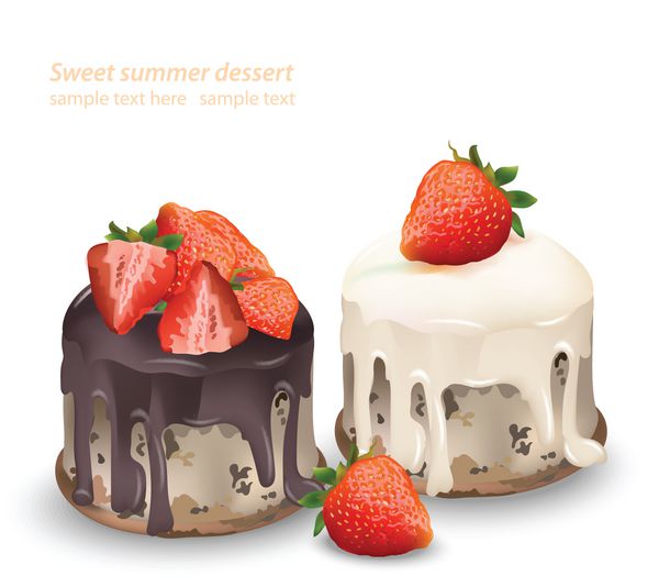 شیرینی و دسرهای خوشمزه کیک شکلاتی و توت فرنگی قنادی تابستانی شیرینی پزی با وکتور