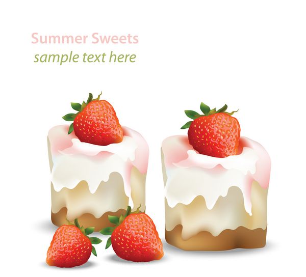چیزکیک شیرین تابستانی با شربت میوه های توت فرنگی وکتور دسر تازه خوشمزه