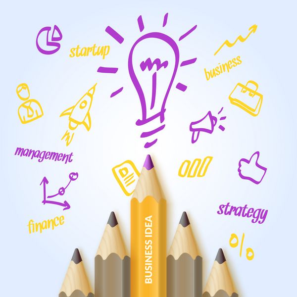 ایده کسب و کار پوستر رنگارنگ روشن با مداد و نقاشی برای اینفوگرافیک وکتور