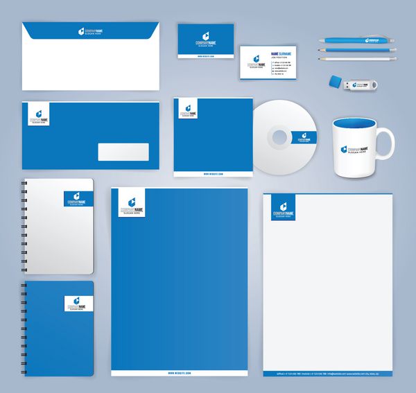 الگوی طراحی هویت سازمانی مدرن آبی و سفید وکتور تصویر 10