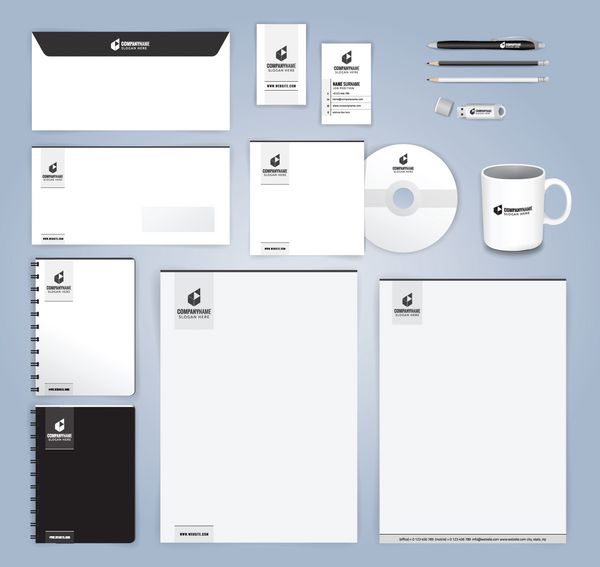 الگوی طراحی هویت سازمانی مدرن سیاه و سفید وکتور تصویر 10