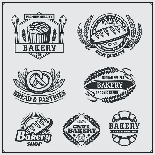 مجموعه ای از برچسب ها نشان ها نشان ها و عناصر طراحی نانوایی سبک وینتیج