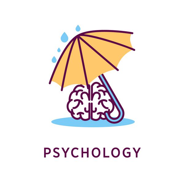 طراحی لوگوی روانشناسی با مغز انسان زیر چتر در هنگام باران