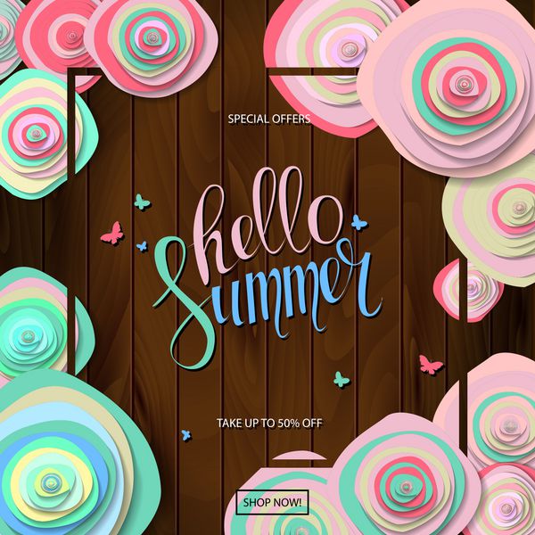 پوستر فروش تابستانی با گل های شکوفه زیبا