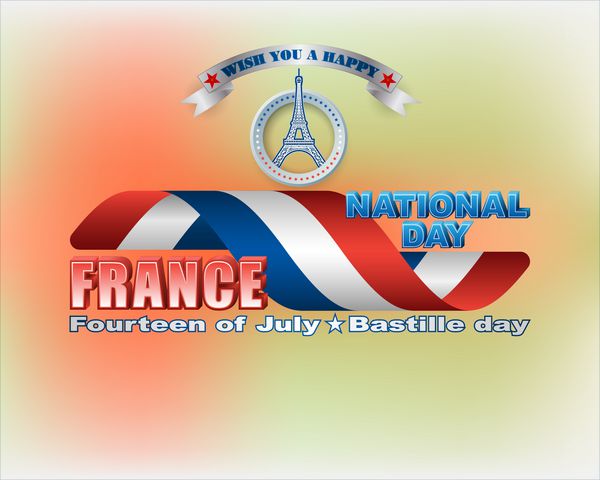 طراحی تعطیلات پس‌زمینه با متون سه‌بعدی شکل برج ایفل و پرچم فرانسه برای 14 جولای روز ملی فرانسه جشن جشن وکتور