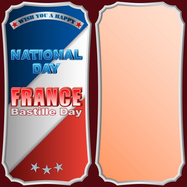 طراحی تعطیلات پس زمینه با متون سه بعدی و پرچم فرانسه برای چهارده ژوئیه جشن روز ملی فرانسه وکتور