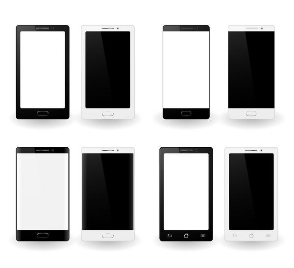 گوشی های هوشمند در پس زمینه سفید تلفن های همراه جدا شده با صفحه نمایش لمسی طراحی ماکت تلفن همراه