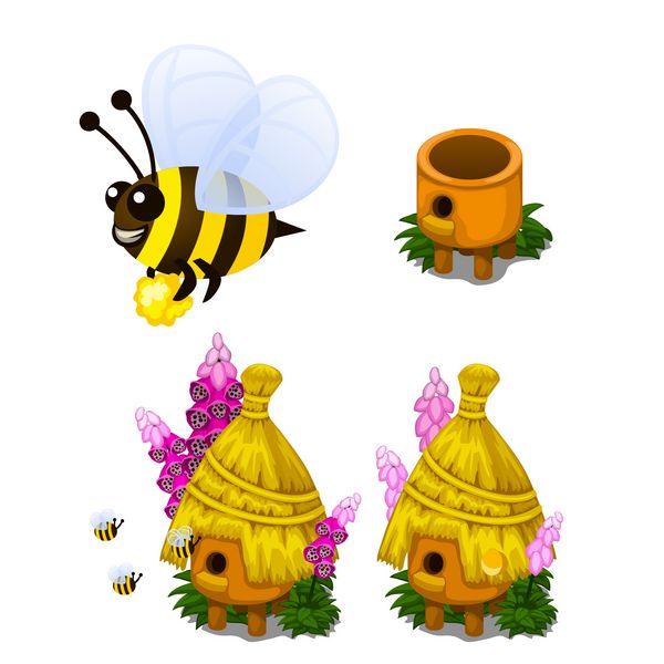 زنبور حامل عسل و کندو به سبک کارتونی