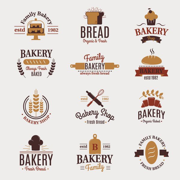 نماد نشان نانوایی مد به سبک مدرن وکتور گندم آرم طرح عنصر شیرینی فروشی نان و نان