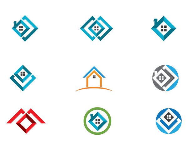الگوی نمادهای لوگوی املاک و مستغلات و ساختمان های خانگی