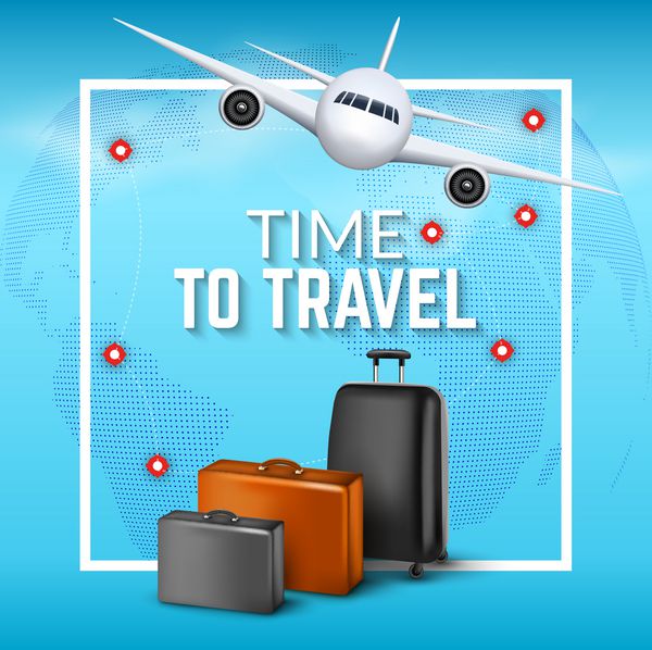 پس زمینه سفر با هواپیما و چمدان طراحی بروشور بنر مسافرتی جهان مفهوم تعطیلات