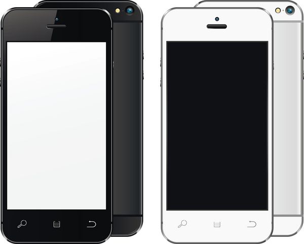 ماکت‌های واقعی گوشی‌های موبایل جلو و عقب با صفحه خالی جدا شده وکتور
