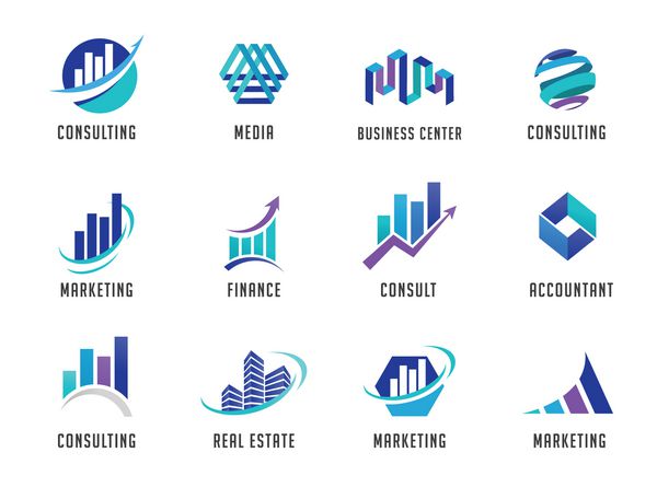 لوگوها و نمادهای انتزاعی بازاریابی مالی فروش رسانه و کسب و کار
