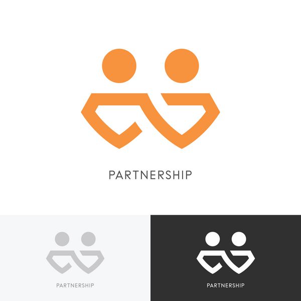 آرم تجاری شراکت - دو شریک با هم کار می کنند نماد زنجیره یا بی نهایت نماد وکتور شرکت همکاری و کار تیمی