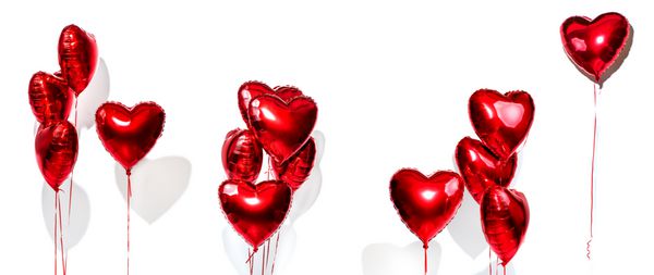 مجموعه های هوایی دسته قرمز رنگ قلبی شکل بالن فویل جدا شده در پس زمینه سفید عشق جشن تعطیلات ولنتاین 39 s روز دکوراسیون حزب فلز رنگ قرمز ballons های قلب هوا