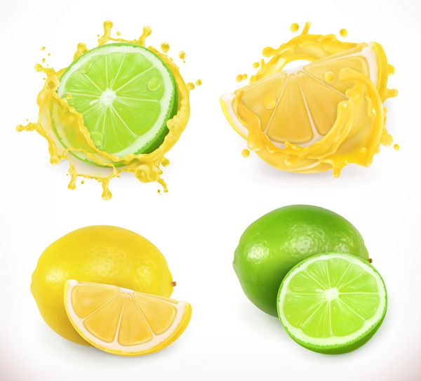 آب لیمو و لیموترش میوه تازه نماد وکتور سه بعدی