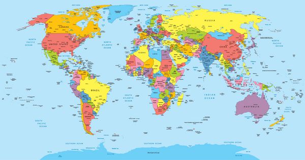 نقشه جهان با نام کشورها کشورها و شهرها